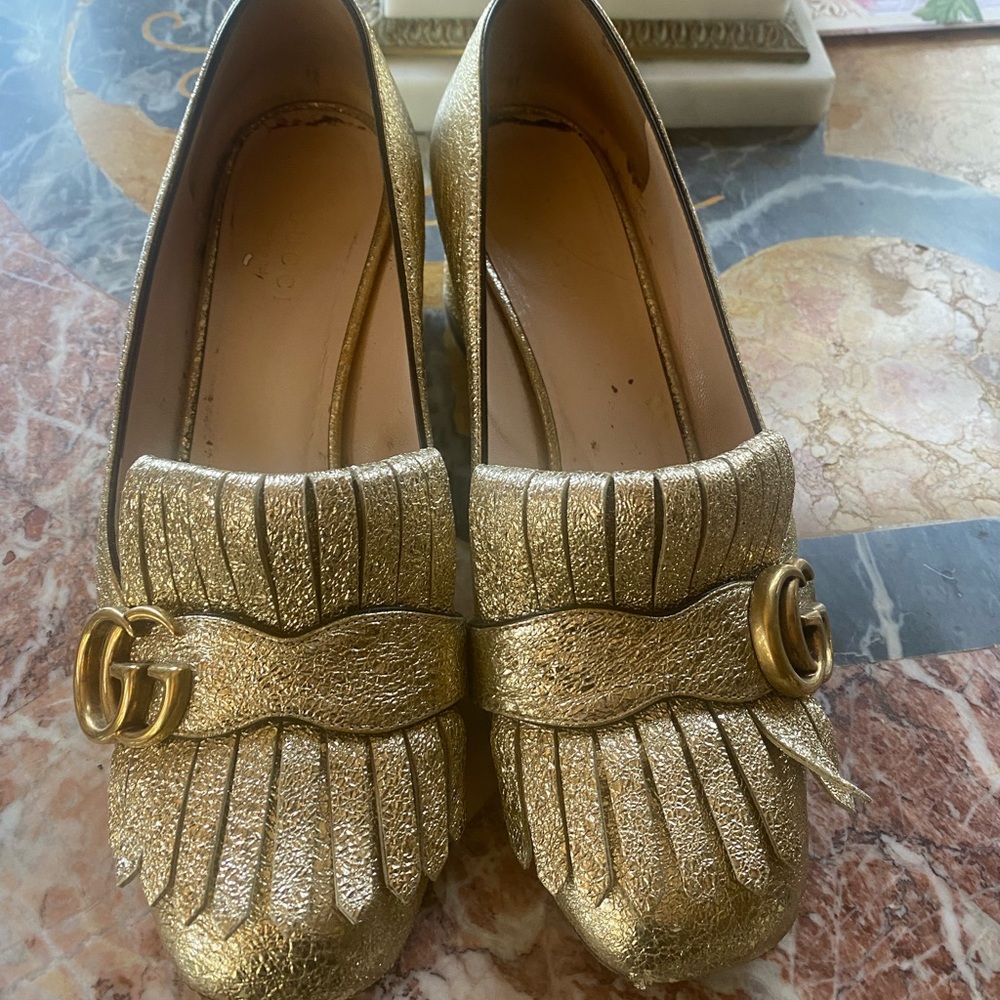 Gucci Marmont gold loafers 37